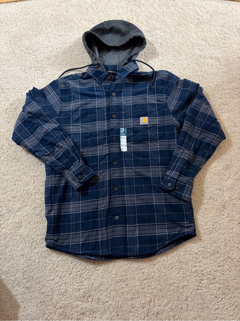 Carhartt Navy Plaid Hooded Flannel Shirt Jacket